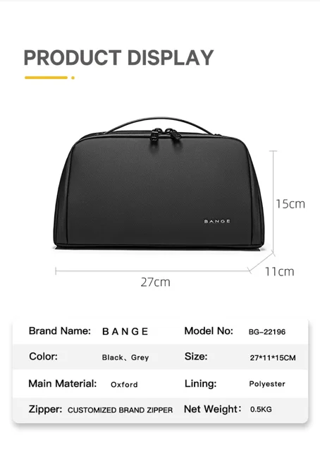 مشخصات کیف دستی مردانه ضدآب BANGE مدل BG-22196 مشکی
