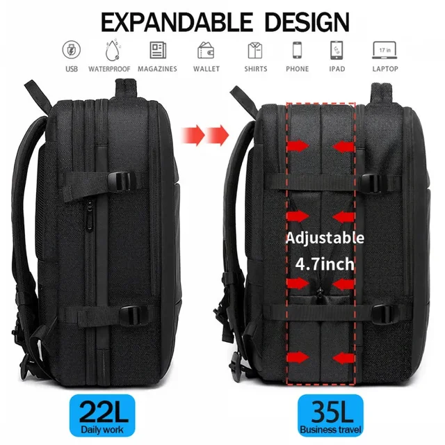 زیپ افزایش حجم از ۲۲ به ۳۵ لیتر کوله پشتی مسافرتی بنج ۱۹۰۸